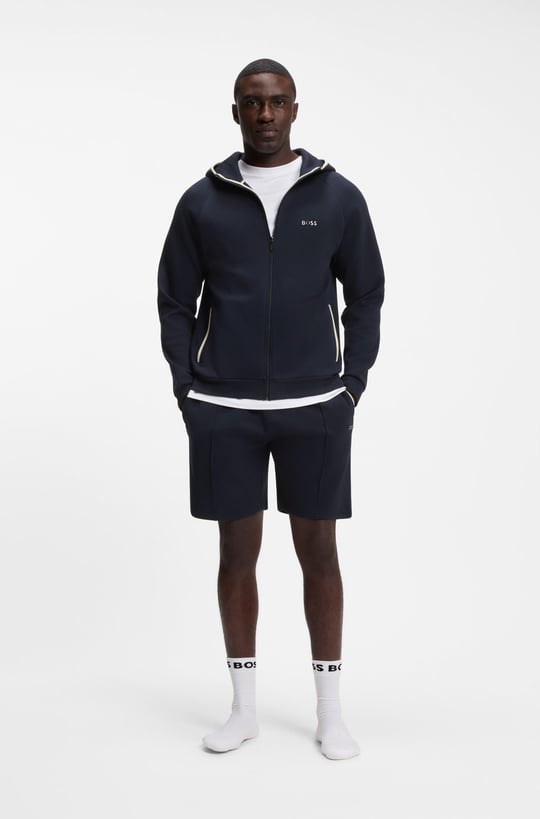 BOSS  BOSS Erkek Regular Fit Kapüşonlu Pamuklu Fermuarlı Uzun Kollu Lacivert Sweatshirt 50566916-403