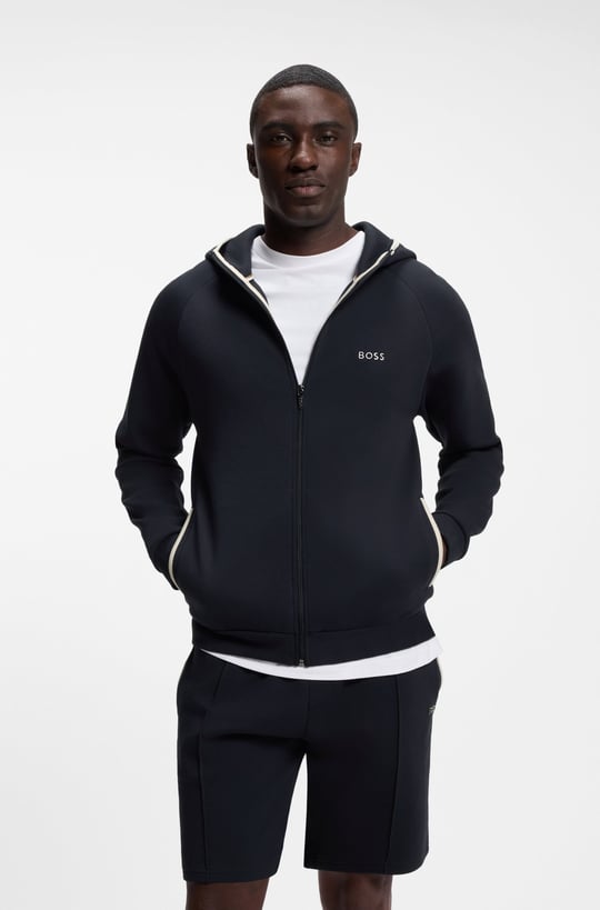 BOSS  BOSS Erkek Regular Fit Kapüşonlu Pamuklu Fermuarlı Uzun Kollu Lacivert Sweatshirt 50566916-403