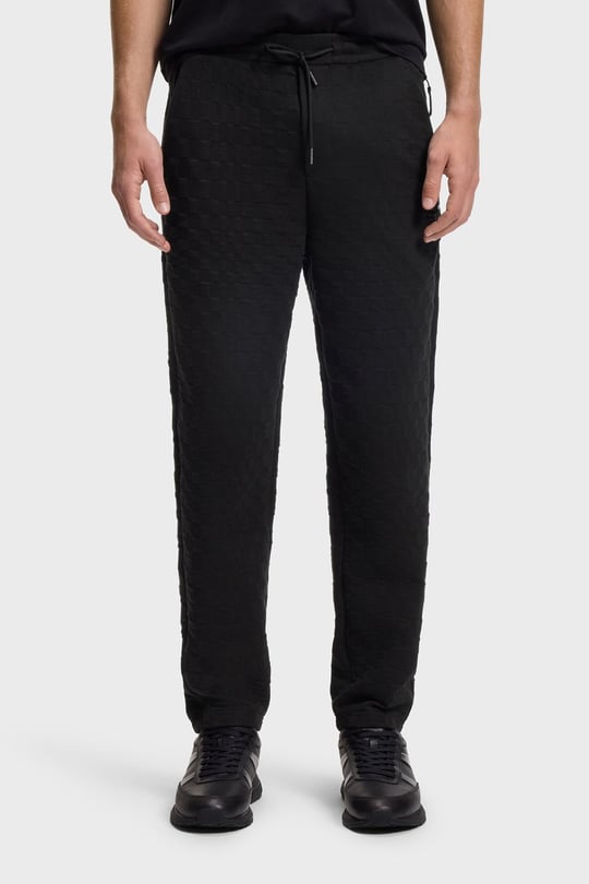 BOSS  BOSS Erkek Regular Fit Kare Desenli Beli Bağcıklı Yan Cepli Siyah Eşofman Altı 50569945-001