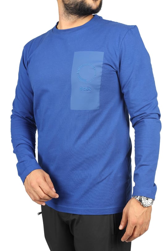 BOSS BOSS Erkek regular fit Kısa Kollu Düz Bisiklet Yaka Mavi T-Shirt 50494361-438
