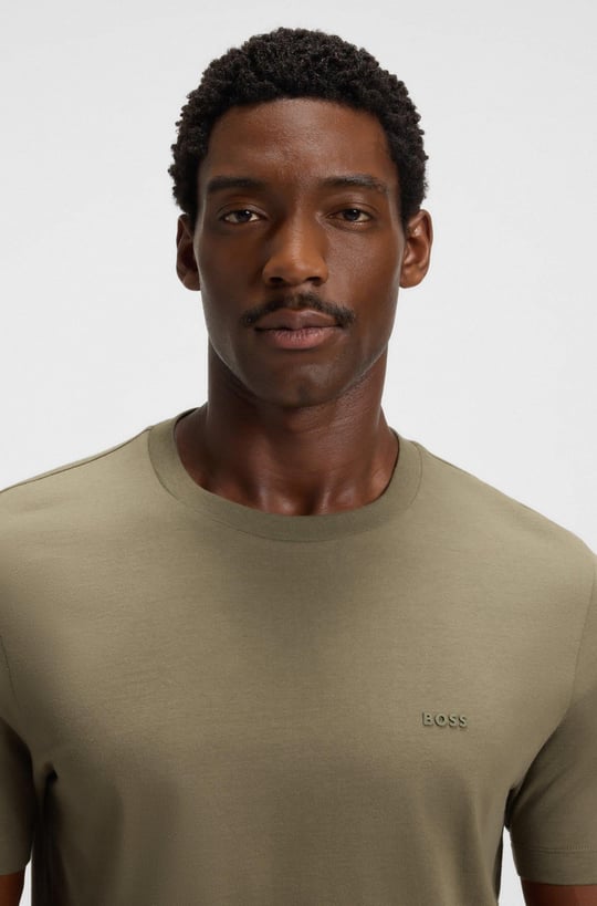 BOSS  BOSS Erkek regular fit Kısa Kollu Düz Bisiklet Yaka Haki T-Shirt 50468347-245
