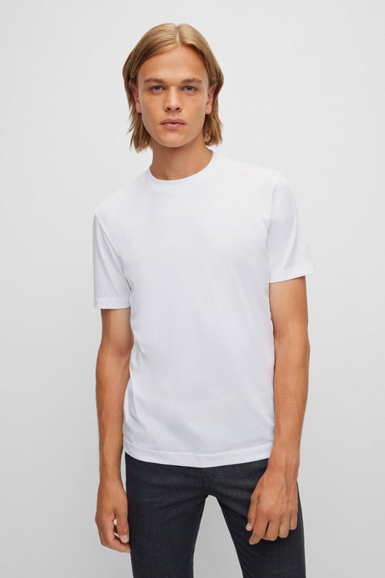 BOSS BOSS Erkek regular fit Kısa Kollu Düz Bisiklet Yaka Beyaz T-Shirt 50468347-100