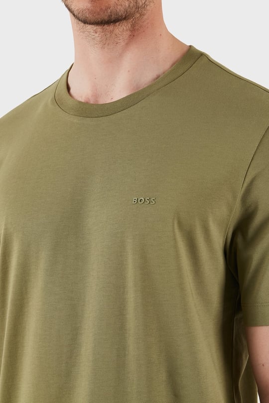 BOSS  BOSS Erkek regular fit Kısa Kollu Düz Bisiklet Yaka Haki T-Shirt 50468347-311