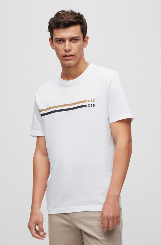BOSS BOSS Erkek regular fit Kısa Kollu Düz Bisiklet Yaka Beyaz T-Shirt 50486211-100