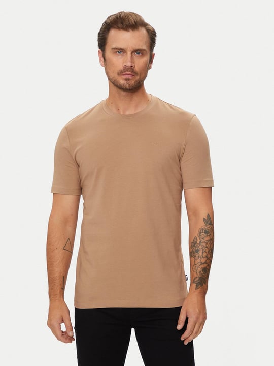 BOSS BOSS Erkek regular fit Kısa Kollu Düz Bisiklet Yaka Bej T-Shirt 50468347-282