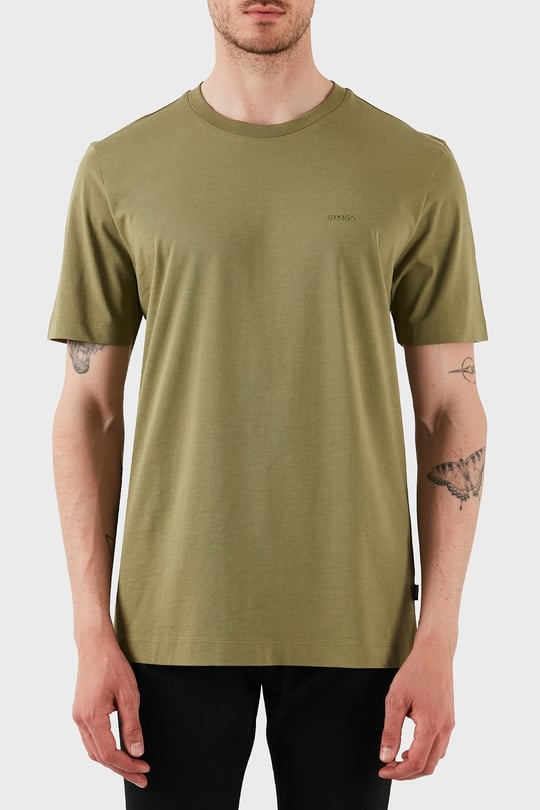 BOSS  BOSS Erkek regular fit Kısa Kollu Düz Bisiklet Yaka Haki T-Shirt 50468347-311