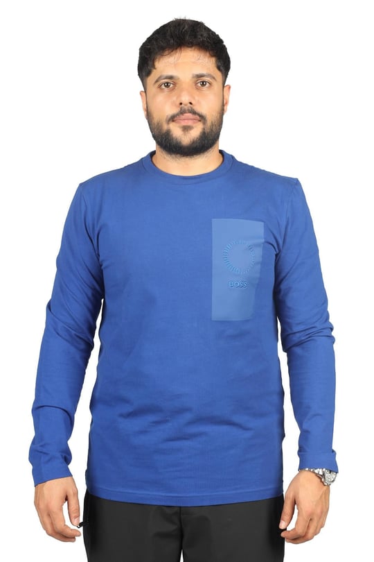 BOSS BOSS Erkek regular fit Kısa Kollu Düz Bisiklet Yaka Mavi T-Shirt 50494361-438