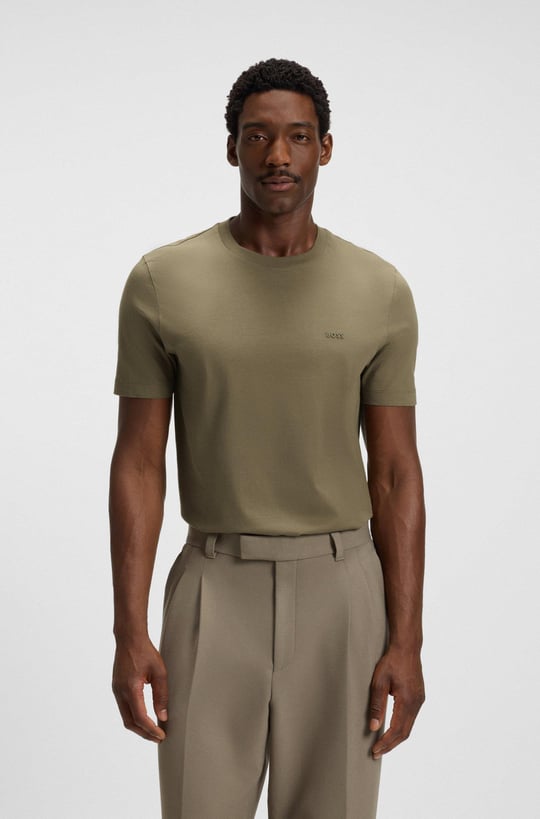 BOSS  BOSS Erkek regular fit Kısa Kollu Düz Bisiklet Yaka Haki T-Shirt 50468347-245