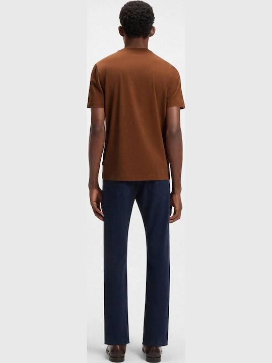BOSS  BOSS Erkek regular fit Kısa Kollu Düz Bisiklet Yaka Kahverengi1 T-Shirt 50468347-217