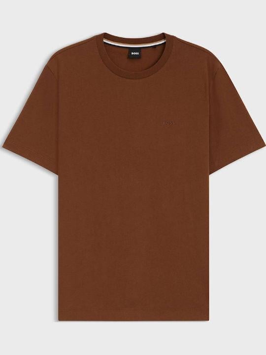 BOSS  BOSS Erkek regular fit Kısa Kollu Düz Bisiklet Yaka Kahverengi1 T-Shirt 50468347-217