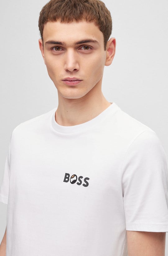 BOSS BOSS Erkek regular fit Kısa Kollu Düz Bisiklet Yaka Beyaz T-Shirt 50489420-100