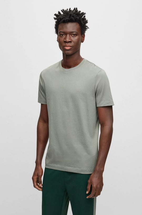 BOSS BOSS Erkek regular fit Kısa Kollu Düz Bisiklet Yaka Yeşil T-Shirt 50468347-343