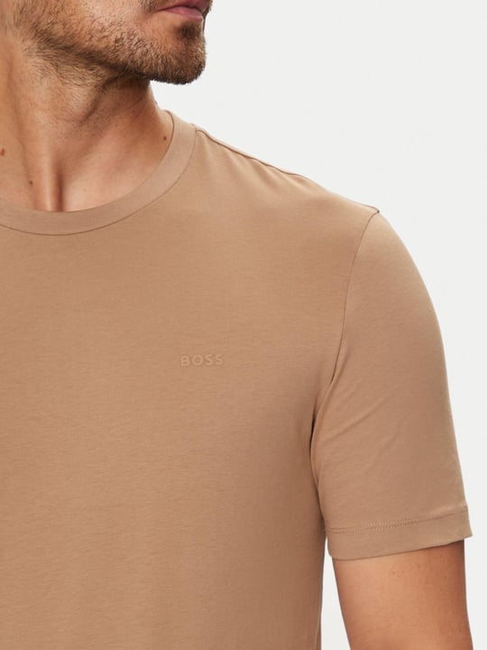 BOSS BOSS Erkek regular fit Kısa Kollu Düz Bisiklet Yaka Bej T-Shirt 50468347-282