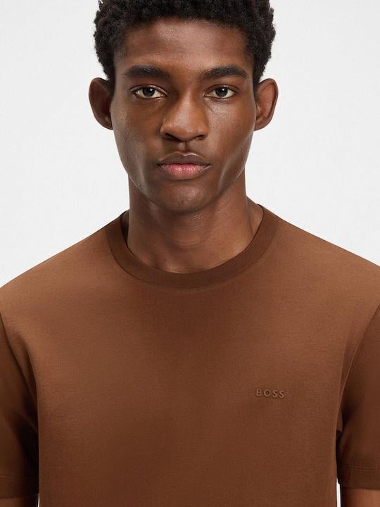 BOSS  BOSS Erkek regular fit Kısa Kollu Düz Bisiklet Yaka Kahverengi1 T-Shirt 50468347-217