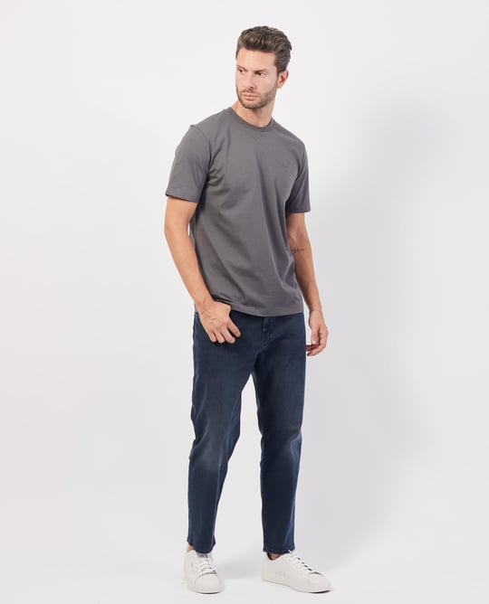 BOSS BOSS Erkek regular fit Kısa Kollu Düz Bisiklet Yaka Gri T-Shirt 50468347-032