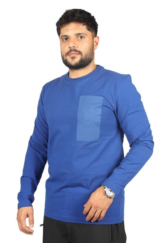 BOSS BOSS Erkek regular fit Kısa Kollu Düz Bisiklet Yaka Mavi T-Shirt 50494361-438