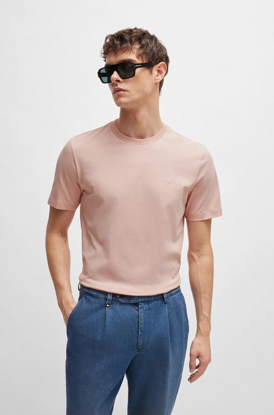 BOSS BOSS Erkek regular fit Kısa Kollu Düz Bisiklet Yaka Pudra T-Shirt 50468347-682