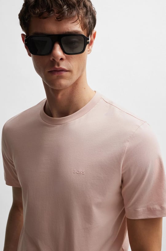 BOSS BOSS Erkek regular fit Kısa Kollu Düz Bisiklet Yaka Pudra T-Shirt 50468347-682