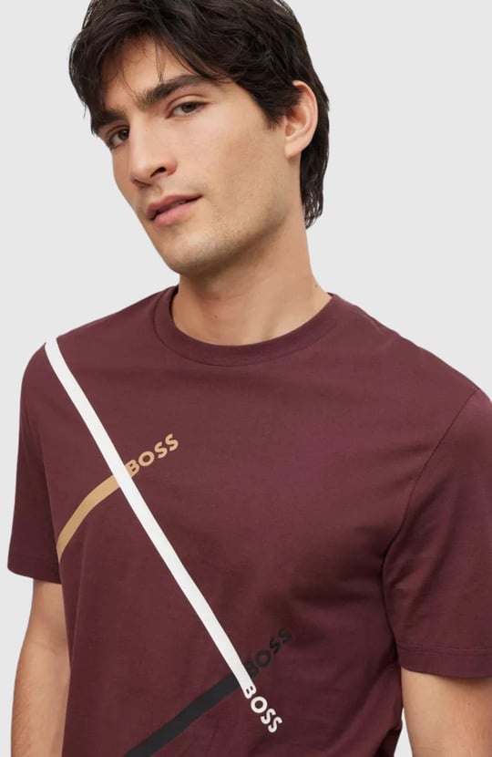 BOSS BOSS Erkek regular fit Kısa Kollu Düz Bisiklet Yaka Bordo T-Shirt 50486211-601