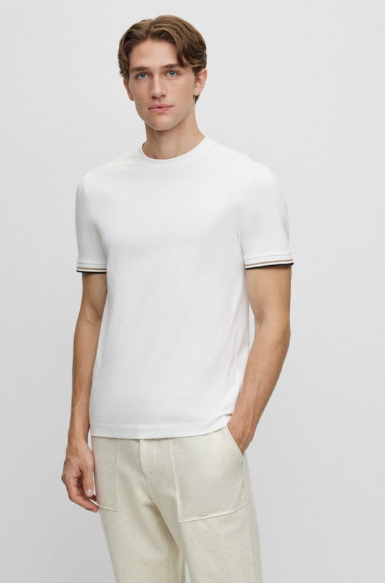 BOSS BOSS Erkek regular fit Kısa Kollu Düz Bisiklet Yaka Beyaz T-Shirt 50501097-100