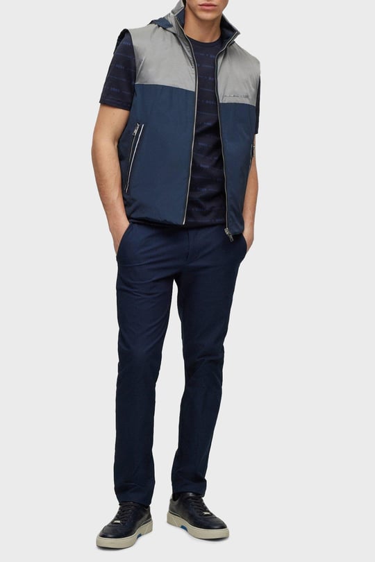 BOSS BOSS Erkek regular fit Kolsuz düz Kapuşonlu Yaka Mavi Yelek 50490451-404