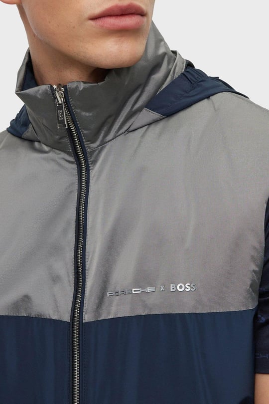 BOSS BOSS Erkek regular fit Kolsuz düz Kapuşonlu Yaka Mavi Yelek 50490451-404
