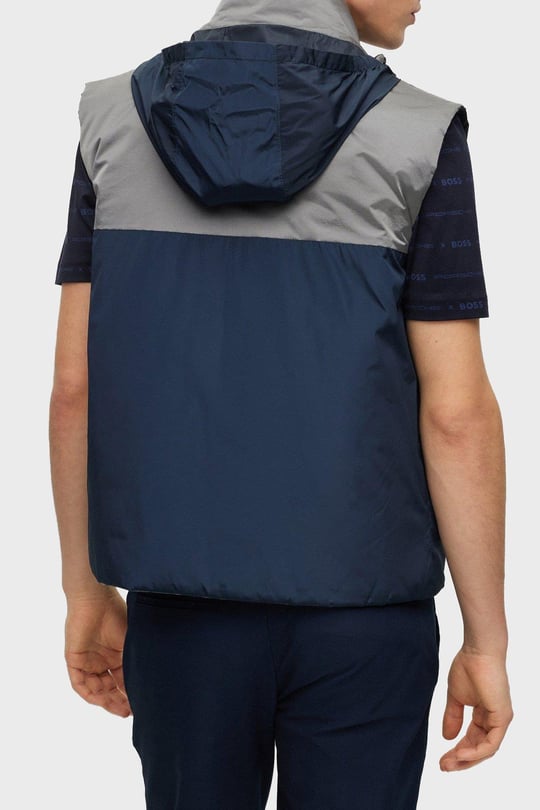 BOSS BOSS Erkek regular fit Kolsuz düz Kapuşonlu Yaka Mavi Yelek 50490451-404