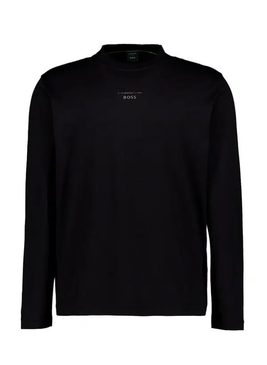 BOSS  BOSS Erkek Regular Fit Merserize Pamuk Karışımlı Parlak Logolu Yuvarlak Yakalı Uzun Kollu Siyah T-Shirt 50569474-001