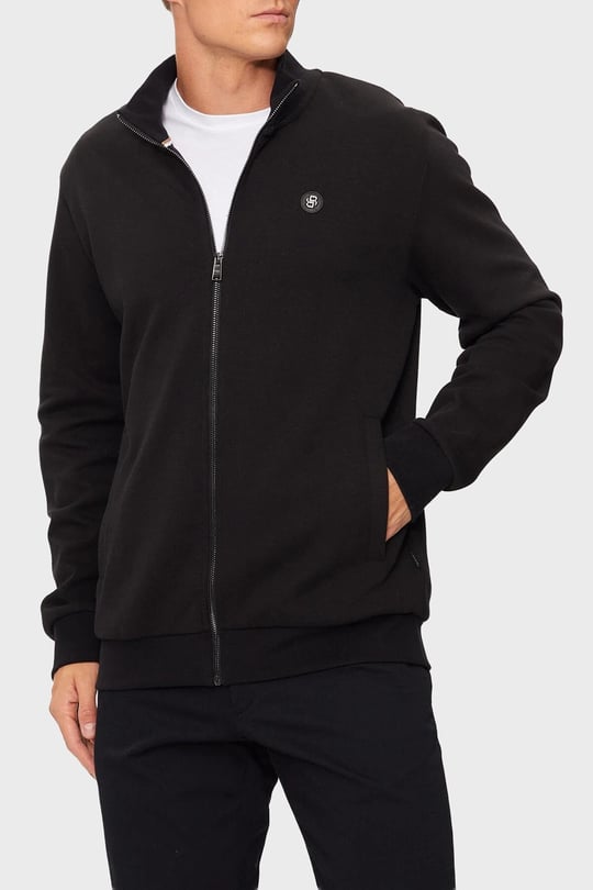 BOSS  BOSS Erkek Regular Fit Pamuklu İnterlok Dik Yaka Metal Monogram Logolu Uzun Kollu Siyah Sweatshirt 50523916-001