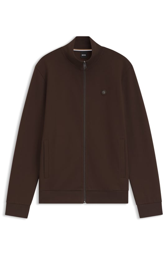 BOSS  BOSS Erkek Regular Fit Pamuklu İnterlok Dik Yaka Metal Monogram Logolu Uzun Kollu Kahverengi Sweatshirt 50523916-209