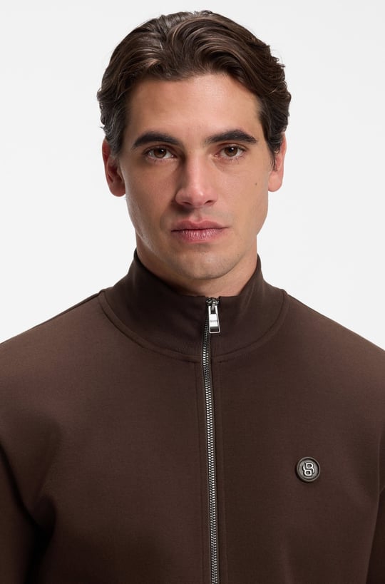 BOSS  BOSS Erkek Regular Fit Pamuklu İnterlok Dik Yaka Metal Monogram Logolu Uzun Kollu Kahverengi Sweatshirt 50523916-209
