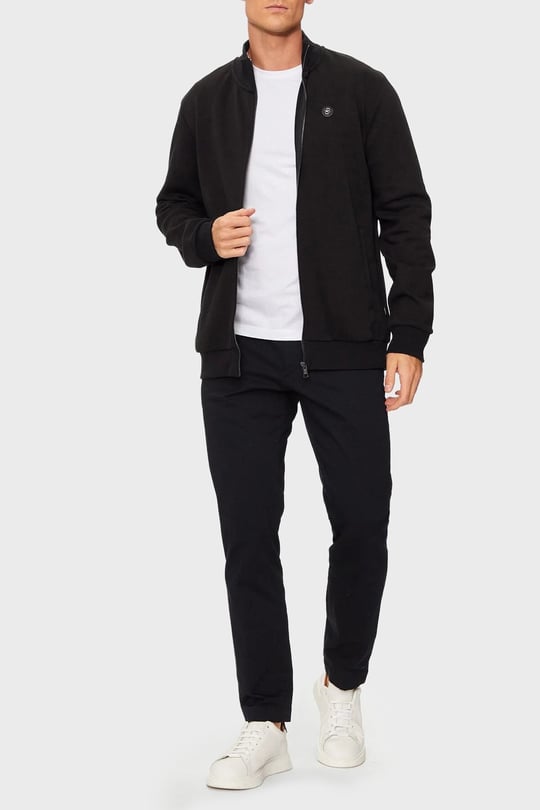 BOSS  BOSS Erkek Regular Fit Pamuklu İnterlok Dik Yaka Metal Monogram Logolu Uzun Kollu Siyah Sweatshirt 50523916-001