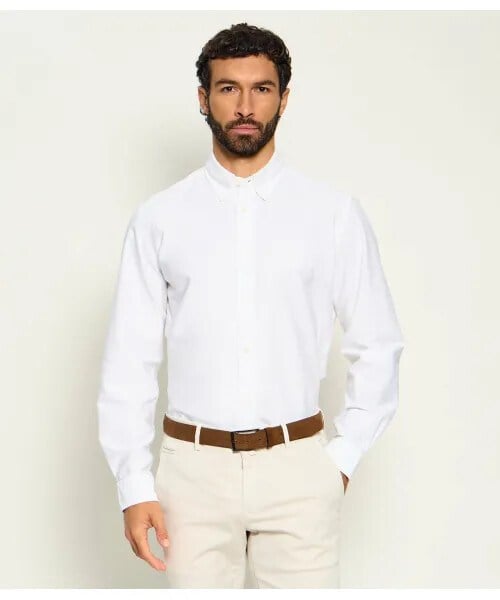 BOSS  BOSS Erkek Regular Fit Pamuklu Oxford Düğmeli Yaka Parça Boyalı Monogram İşlemeli Beyaz Gömlek 50567015-100