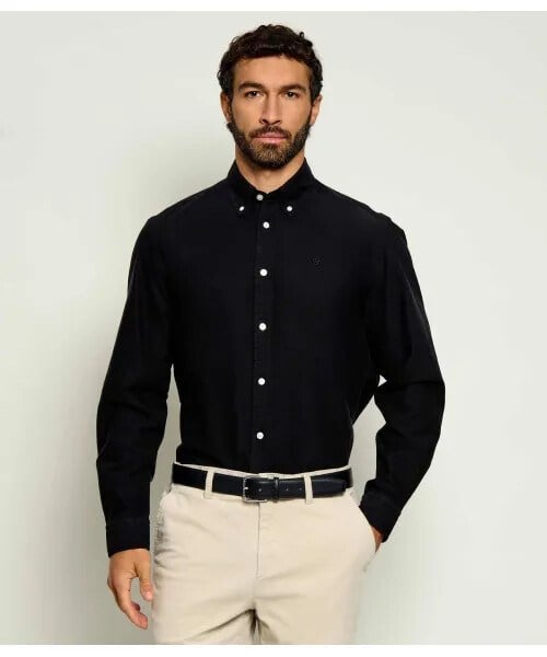 BOSS  BOSS Erkek Regular Fit Pamuklu Oxford Düğmeli Yaka Parça Boyalı Monogram İşlemeli Siyah Gömlek 50567015-001