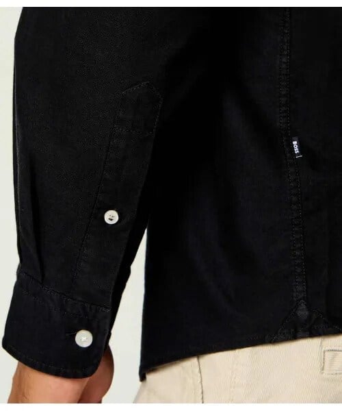 BOSS  BOSS Erkek Regular Fit Pamuklu Oxford Düğmeli Yaka Parça Boyalı Monogram İşlemeli Siyah Gömlek 50567015-001