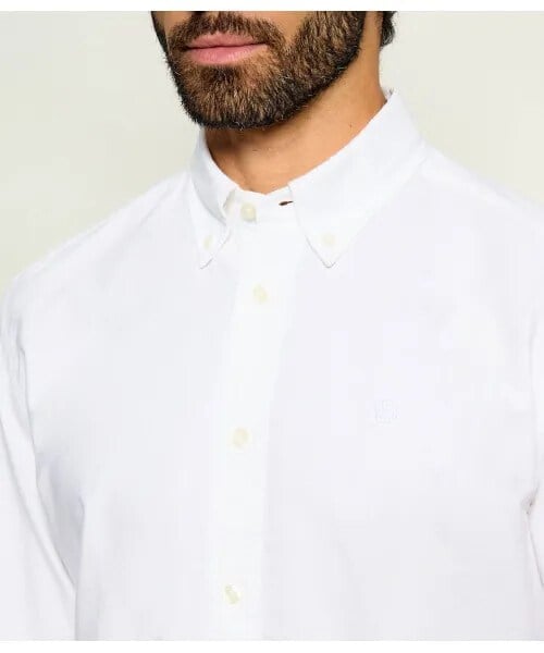 BOSS  BOSS Erkek Regular Fit Pamuklu Oxford Düğmeli Yaka Parça Boyalı Monogram İşlemeli Beyaz Gömlek 50567015-100