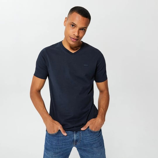 BOSS BOSS Erkek Regular Fit Pamuklu V Yaka Kısa Kollu Lacivert T-Shirt 50468348-404