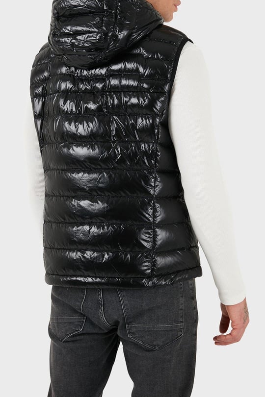 BOSS  BOSS Erkek Regular Fit Parlak Kapitone Desenli Kapüşonlu Siyah Yelek 50548848-001