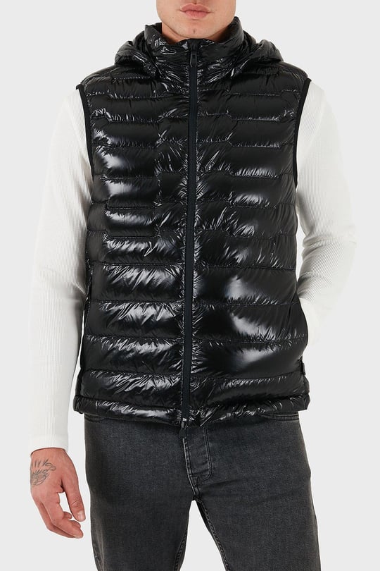 BOSS  BOSS Erkek Regular Fit Parlak Kapitone Desenli Kapüşonlu Siyah Yelek 50548848-001