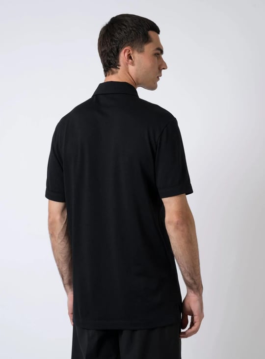BOSS  BOSS Erkek Regular Fit Pike Dokuma Kumaş Kısa Kollu Yarım Fermuarlı Siyah Polo Yaka T-Shirt 50544091-001