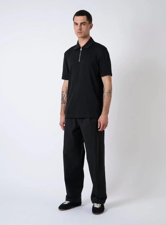 BOSS  BOSS Erkek Regular Fit Pike Dokuma Kumaş Kısa Kollu Yarım Fermuarlı Siyah Polo Yaka T-Shirt 50544091-001