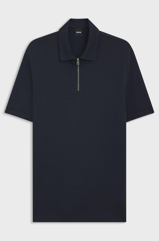 BOSS  BOSS Erkek Regular Fit Pike Dokuma Kumaş Kısa Kollu Yarım Fermuarlı Lacivert Polo Yaka T-Shirt 50544091-404