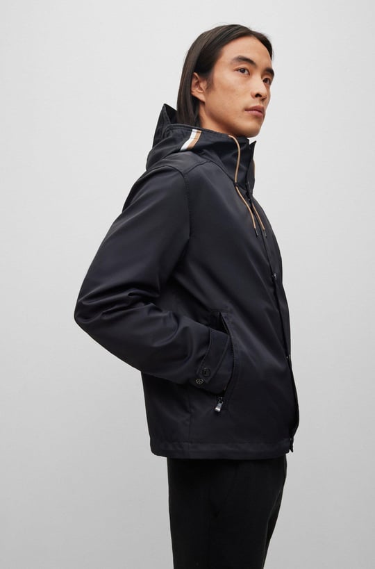 BOSS BOSS Erkek Regular Fit Uzun Kollu Düz Kapuşonlu Yaka Siyah Mont 50483919-001