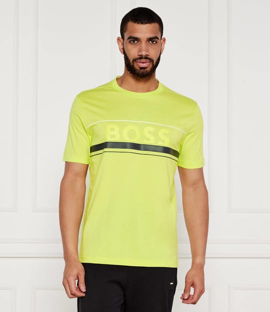 BOSS BOSS Erkek Regular Fit Yuvarlak Yakalı Çizgili ve Logolu Kısa Kollu Yeşil T-Shirt 50550113-337