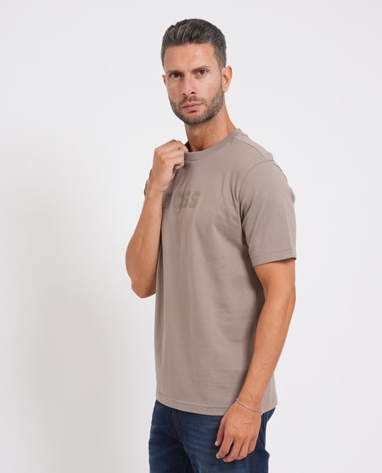 BOSS  BOSS Erkek Regular Fit Yuvarlak Yakalı Pamuklu Kısa Kollu Bej T-Shirt 50553652-334