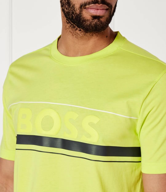BOSS BOSS Erkek Regular Fit Yuvarlak Yakalı Çizgili ve Logolu Kısa Kollu Yeşil T-Shirt 50550113-337