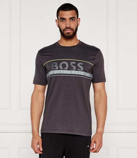 BOSS BOSS Erkek Regular Fit Yuvarlak Yakalı Çizgili ve Logolu Kısa Kollu Gri T-Shirt 50550113-027