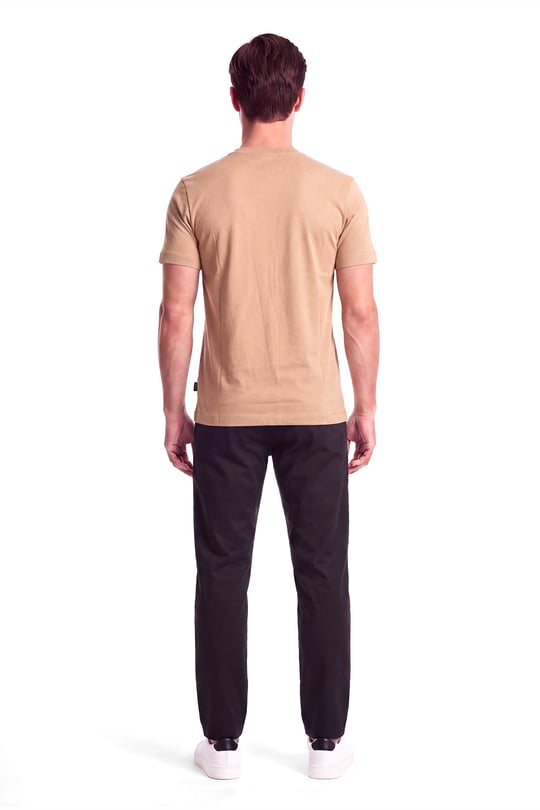 BOSS  BOSS Erkek Regular Fit Yuvarlak Yakalı Logo Detaylı Pamuklu Kısa Kollu Bej T-Shirt 50565630-260