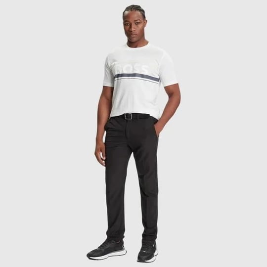 BOSS  BOSS Erkek Regular Fit Yuvarlak Yakalı Çizgili ve Logolu Kısa Kollu Beyaz T-Shirt 50550113-100