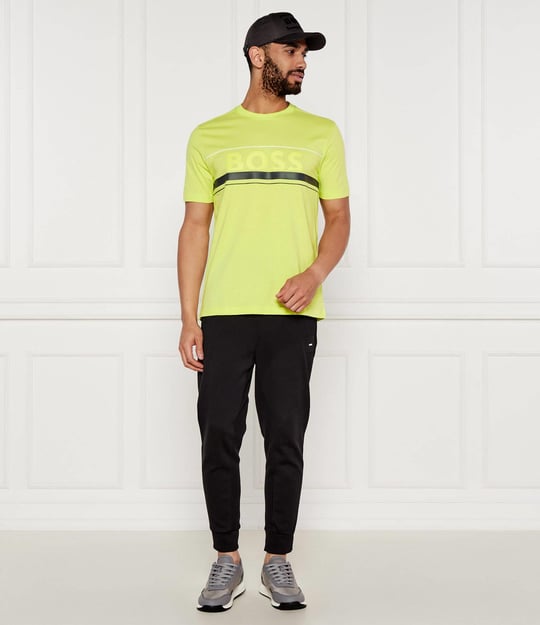 BOSS BOSS Erkek Regular Fit Yuvarlak Yakalı Çizgili ve Logolu Kısa Kollu Yeşil T-Shirt 50550113-337